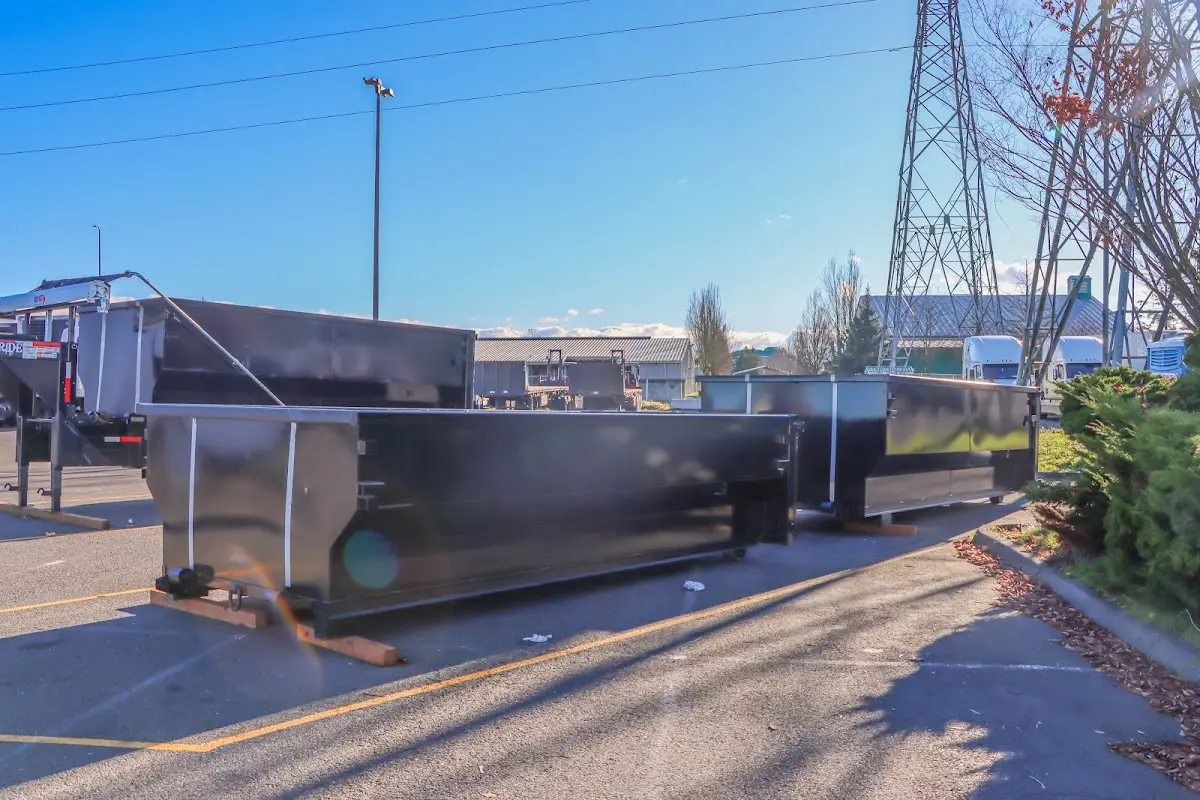 Roll-off dumpster ready for waste disposal at job site for 8 Yard Dumpster Rental in Aldine